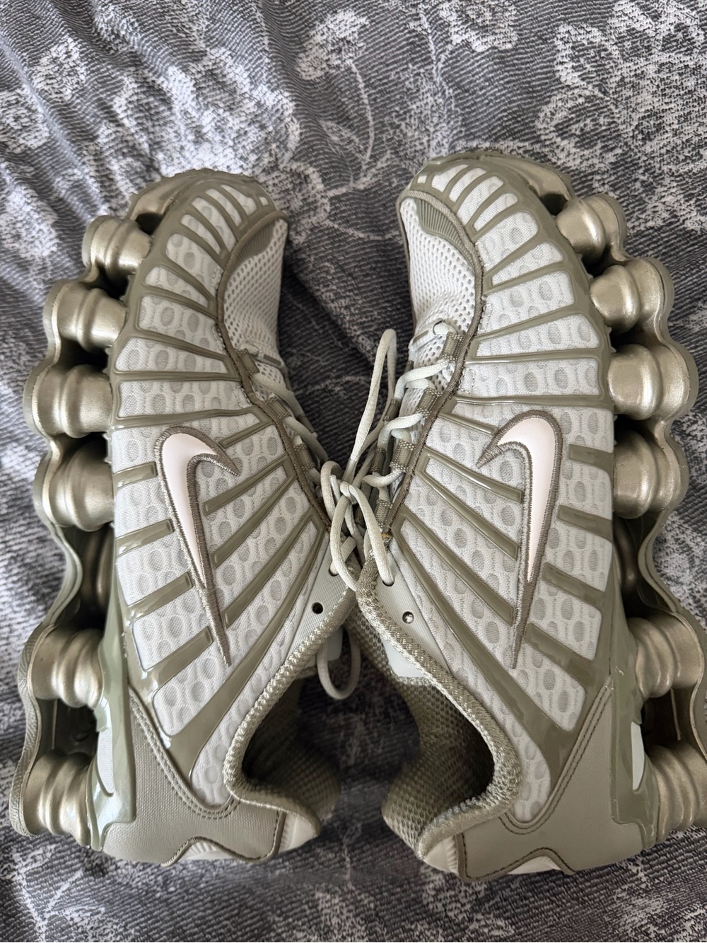 Nike Women’s Olive Green and Light Grey Shock-Absorbent Running Sneakers- Size 9
